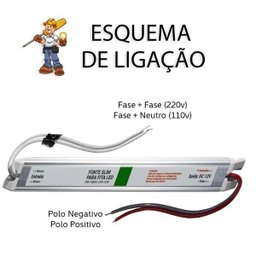 Perfil Embutir Alumínio Branco 24.5x7mm 1 Metro + Fita 120 Led/metro 4000k + Fonte 2a - 5