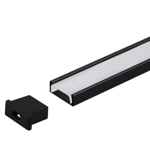 Perfil Sobrepor Alumínio Preto 15.4x5.7mm 1 Metro + Fita 120 Leds/metro 4000k + Fonte 2a
