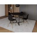Ver imagem 1 de Mesa Industrial Base Ferro Preto em V Tampo 110cm Preto 4 Cadeiras Eames Madeira Assento Preto