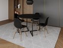 Ver imagem 1 de Mesa Industrial Base Ferro Preto em V Tampo 110cm Preto 4 Cadeiras Eames Madeira Assento Preto