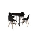 Ver imagem 2 de Mesa Industrial Base Ferro Preto em V Tampo 110cm Preto 4 Cadeiras Eames Madeira Assento Preto