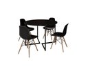 Ver imagem 2 de Mesa Industrial Base Ferro Preto em V Tampo 110cm Preto 4 Cadeiras Eames Madeira Assento Preto