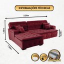 Ver imagem 3 de Sofá Orlando 2.20x1.50m com Chaise, Retrátil e Reclinável - Vinho