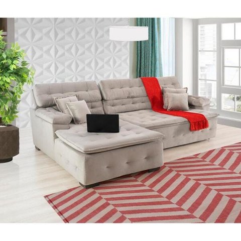 Sofá Orlando 2.20x1.50m com Chaise, Retrátil e Reclinável - Avelã