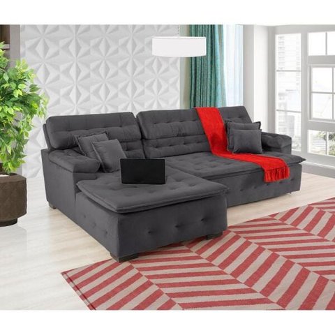 Sofá Orlando 2.20x1.50m com Chaise, Retrátil e Reclinável - Chumbo