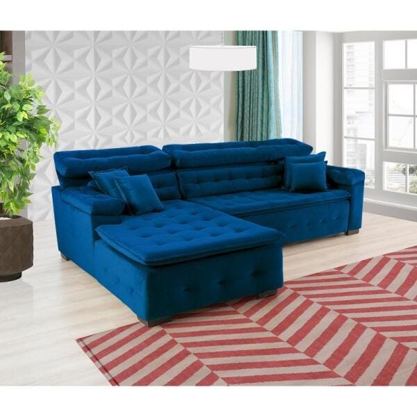 Sofá Orlando 2.20x1.50m com Chaise, Retrátil e Reclinável - Azul - 4