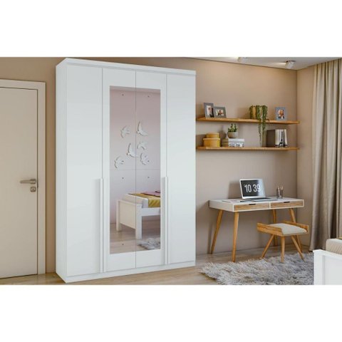 Guarda Roupa Solteiro 4 Portas e 2 Gavetas C- Espelho Alonzo New Branco - Lopas
