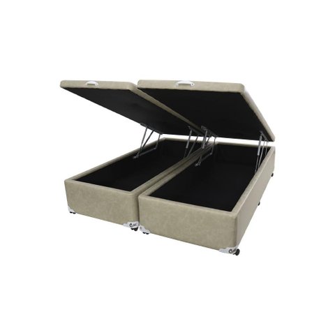 Box Baú Bi Partido Casal Premium Kansas Bege 138x188x35cm