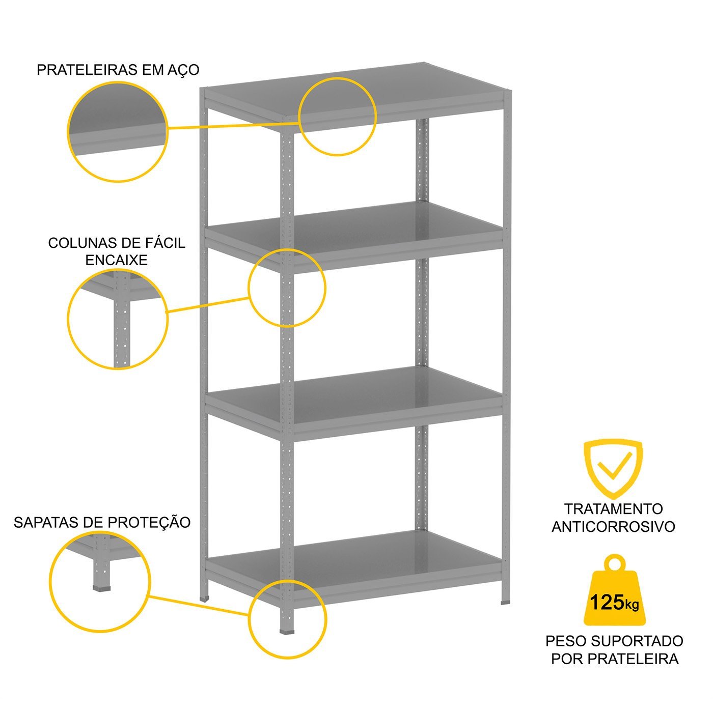 ESTANTE DE AÇO PESADA 185X92X60 4 PRAT. AÇO PANDIN - CINZA EPP1850X600 PRAT AÇO - 3