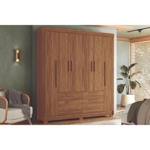 Guarda Roupa Casal 6 Portas e 4 Gavetas C/ Pés Guarapuava 6.4 Jatobá - Santos Andirá