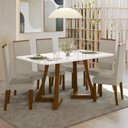 Ver imagem 1 de Sala Jantar Ana 160cm Vidro 6 Cadeiras Linho Livia Off White/Âmbar