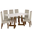 Ver imagem 2 de Sala Jantar Ana 160cm Vidro 6 Cadeiras Linho Livia Off White/Âmbar