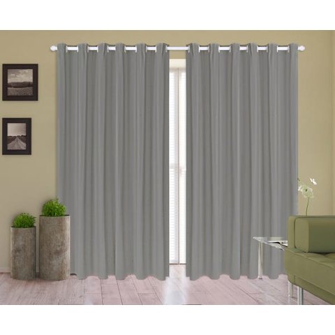 Cortina Corta Luz 2,00M x 1,80M 100% Blackout PVC Cinza para Sala ou Quarto para Varão Simples