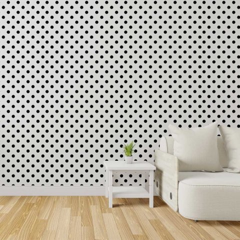Papel de Parede Poá Padrão de Bolinhas Pretas e Fundo Branco - 3,3m