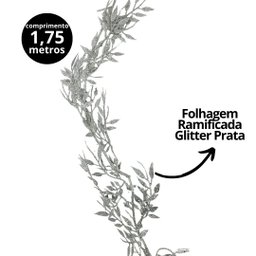 Galho Folhagem Ramificado Glitter Prata Natal 1,75 Metros - Art Christmas - 2 Galho Folhagem Ramificado Glitter Prata Natal 1,75 Metros - Art Christmas - 2