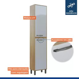 Paneleiro Alto Armário Multiuso Para Cozinha 2 Portas 5 Prateleiras MDP Marrom Madeira Off White - 6