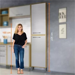 Paneleiro Alto Armário Multiuso Para Cozinha 2 Portas 5 Prateleiras MDP Marrom Madeira Off White - 4
