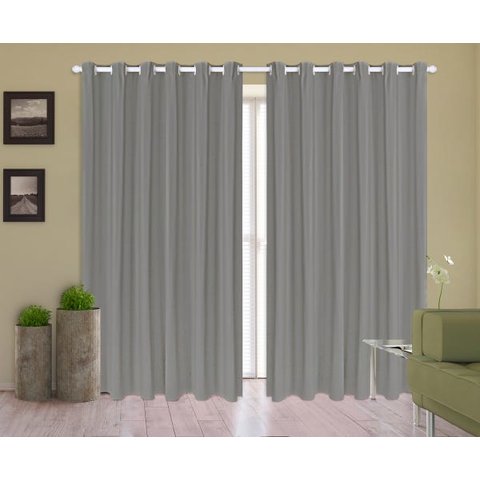 Cortina Corta Luz 3,00M x 2,50M 100% Blackout PVC Cinza para Sala ou Quarto para Varão Simples