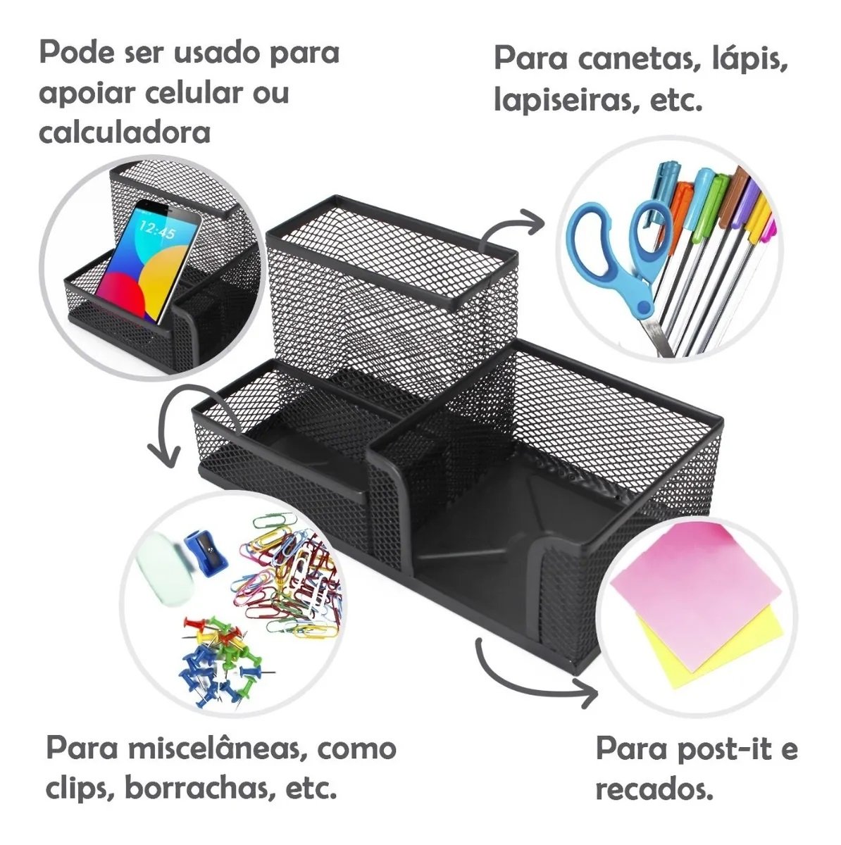 Porta Treco Organizador Mesa Escritório Metal Caneta Lápis | MadeiraMadeira