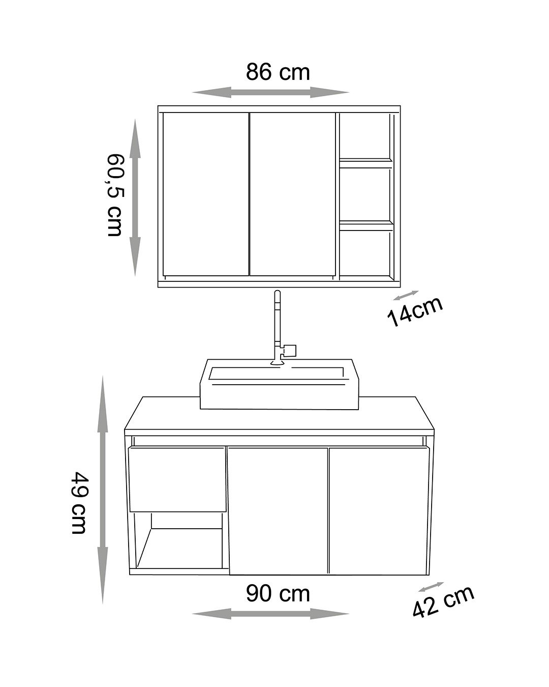 Conjunto para Banheiro Apollo 90 Suspenso- Fabribam Gabinetes - 6