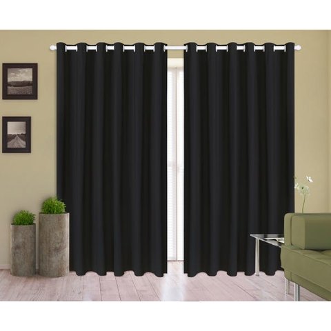 Cortina Corta Luz 4,00M x 2,40M 100% Blackout PVC Preta para Sala ou Quarto para Varão Simples