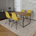 Ver imagem 1 de Mesa Industrial Base Ferro Preto 137x90 Tampo Amêndoa 4 Cadeiras Eiffel Ferro Preto Assento Amarelo