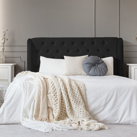 Cabeceira Estofada Londres 195cm Veludo Preto - Luxo Estofados