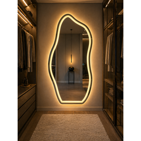 Espelho Orgânico Grande Jateado Led 3 Cores Touch Corpo Inteiro 140x70 Decorativo Bivolt Encanto