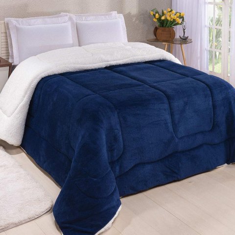Coberdrom Robust Solteiro Manta Soft Sherpa Lã de Carneiro Pesado Grosso 1 Peça - Azul Marinho