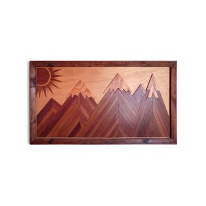 Quadro Painel Picos Nevados Madeira Nobre em Alto Relevo Artesanal