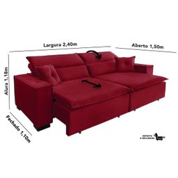 Sofá Londres 2.40m Retrátil e Reclinável Pillow Top - Vermelho - 2