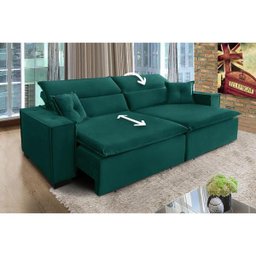 Sofá Londres 3.00m Retrátil e Reclinável Pillow Top - Verde - 3
