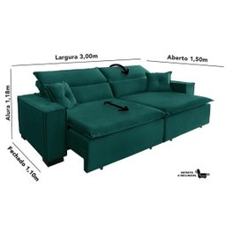 Sofá Londres 3.00m Retrátil e Reclinável Pillow Top - Verde - 2