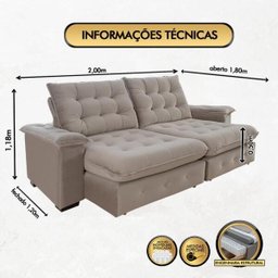 Sofá Coliseu 2.00m Retrátil e Reclinável Super Pillow - Avelã - 2
