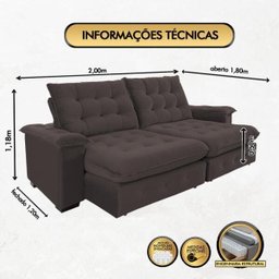 Sofá Coliseu 2.00m Retrátil e Reclinável Super Pillow - Marrom - 2