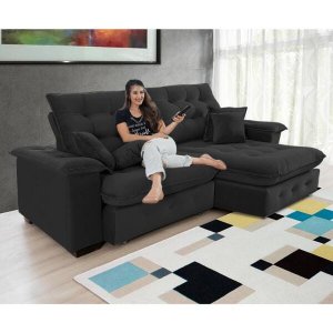 Sofá Coliseu 2.00m Retrátil e Reclinável Super Pillow - Preto