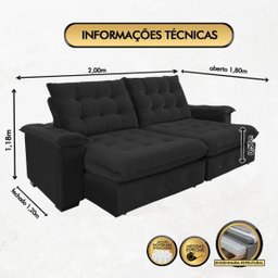 Sofá Coliseu 2.00m Retrátil e Reclinável Super Pillow - Preto - 2