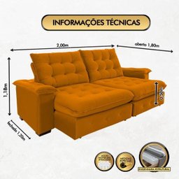 Sofá Coliseu 2.00m Retrátil e Reclinável Super Pillow - Terra - 2