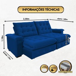 Sofá Coliseu 2.30m Retrátil e Reclinável Super Pillow - Azul - 4