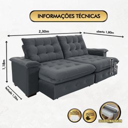 Sofá Coliseu 2.30m Retrátil e Reclinável Super Pillow - Chumbo - 4