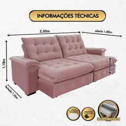 Sofá Coliseu 2.30m Retrátil e Reclinável Super Pillow - Rosê - 4