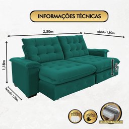 Sofá Coliseu 2.30m Retrátil e Reclinável Super Pillow - Verde - 4