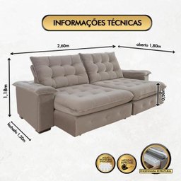 Sofá Coliseu 2.60m Retrátil e Reclinável Super Pillow - Avelã - 2