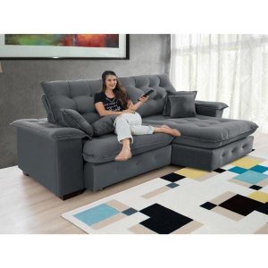 Sofá Coliseu 2.60m Retrátil e Reclinável Super Pillow - Chumbo