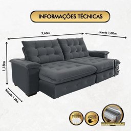 Sofá Coliseu 2.60m Retrátil e Reclinável Super Pillow - Chumbo - 2