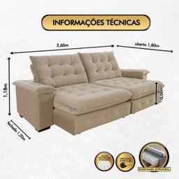 Sofá Coliseu 2.60m Retrátil e Reclinável Super Pillow - Bege - 2
