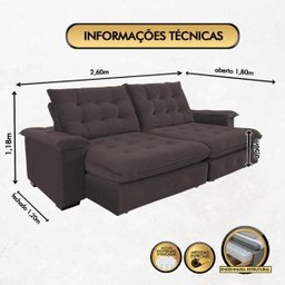 Sofá Coliseu 2.60m Retrátil e Reclinável Super Pillow - Marrom - 2