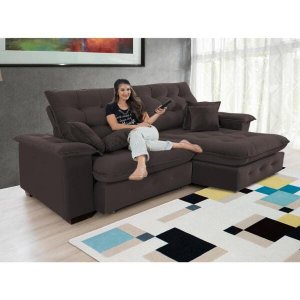Sofá Coliseu 2.60m Retrátil e Reclinável Super Pillow - Marrom
