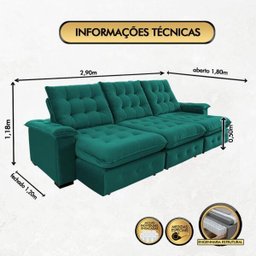 Sofá Coliseu 2.90m Retrátil e Reclinável Super Pillow - Verde - 2