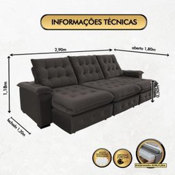 Sofá Coliseu 2.90m Retrátil e Reclinável Super Pillow - Marrom - 2